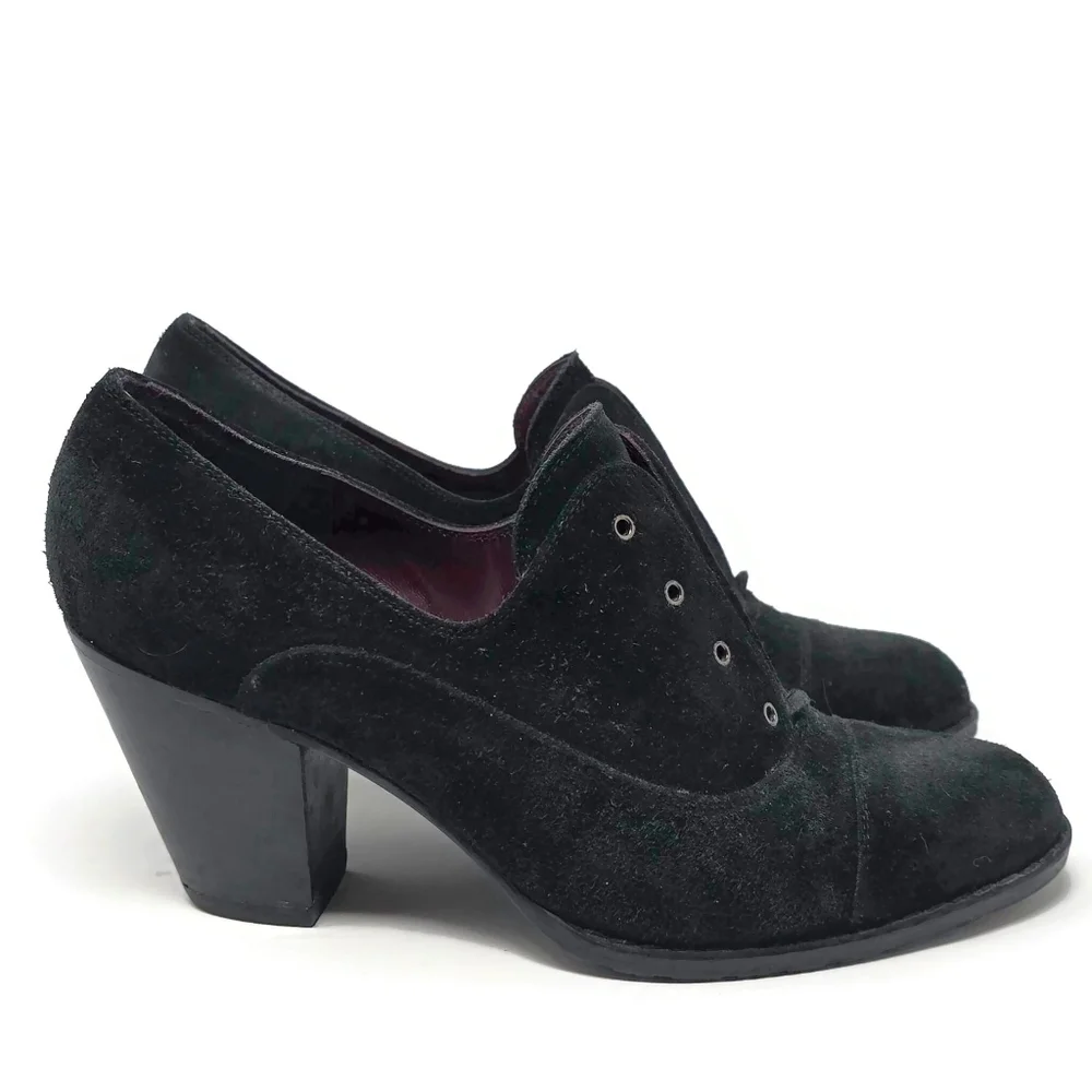 Stuart Weitzman Black Suede Heeled Oxfords